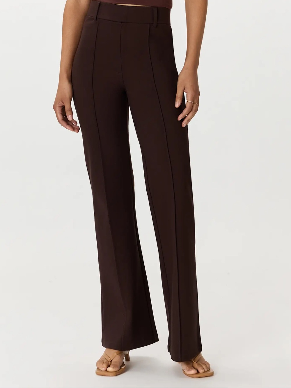 Quince Brown Boot-Cut Stretch Pants - Cropped Petite